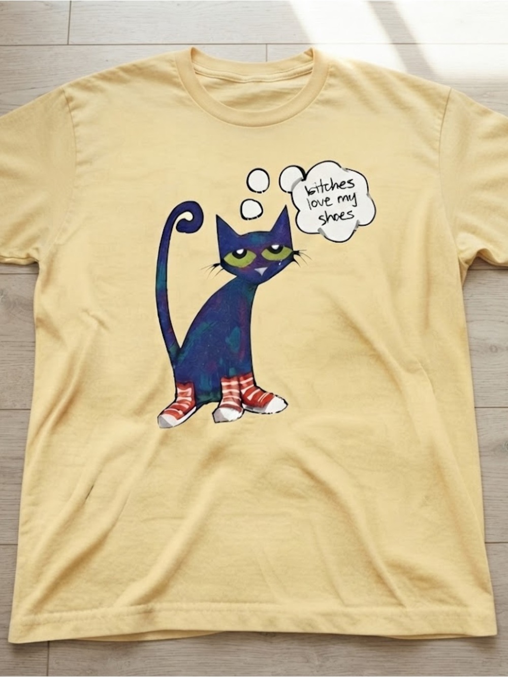 Cute Cat Red Shoes Funny Quote Yellow Gildan T-Shirt